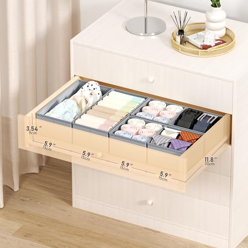 DIMJ Drawer Organizer Clothes - 18 Pack Closet Drawer Organizer Bins for Baby Clothes Storage, Fabric Dresser Organizer for Nursery Bedroom, Foldable Small Drawer Dividers for Underwear Socks - color: Gray, size: 18 Pack