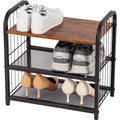 Narrow Shoe Rack for Small Spaces, 3-Tier Compact Shoe Organizer for Closet, Entryway, Small Apartment, Space Saving Metal & Wood Shoe Storage Shelf - size: 17.32" X 10.24" X 16.93"