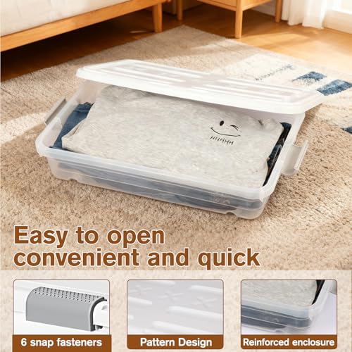 4 PCS*37 Qt Wheeled Latching Under Bed Storage, Stackable Bin with Latch Lid, Plastic Container to Organize Shoes Underbed, Clear with White Lid(White) - size: 49Quart*4PC