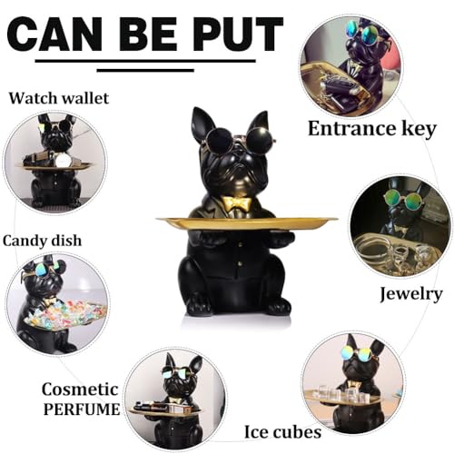 French Bulldog Gifts Statue Tray Organizer for Keys, Candy, Jewelry, Earrings, Entrance Piggy Bank - Modern Decor Resin French Bulldog Decor Entryway Table, Coffee Table, Office Desk, Home Decor - color: Black
