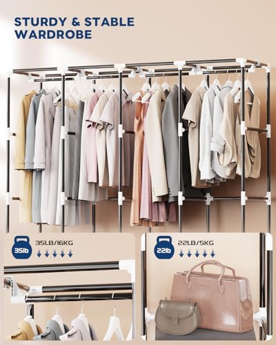Mavivegue Portable Closet Wardrobe, Clothes Organizer with 4 Hanging Rods, Non-Woven Fabric Cover, Large Capacity Storage for Bedroom and Living Room,Gray, 67" W x 17" D x 67" H - color: Grey, size: 67"W x 17"D x 67"H