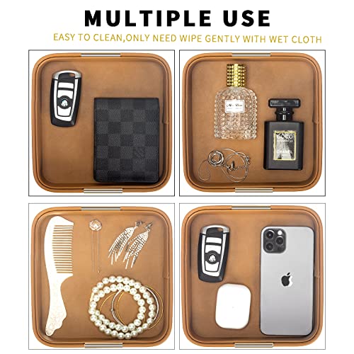 SANZIE Luxury Leather Desktop Storage Small Catchall Organizer Decorative Tray for Entryway Table to Hold Jewelry Watch Cosmetics Keys Phone Wallet, Home & Office Accessories (Metal Gilded, Orange) - color: Orange (Metal Glided), size: 7.5" x 7.2" x 2"