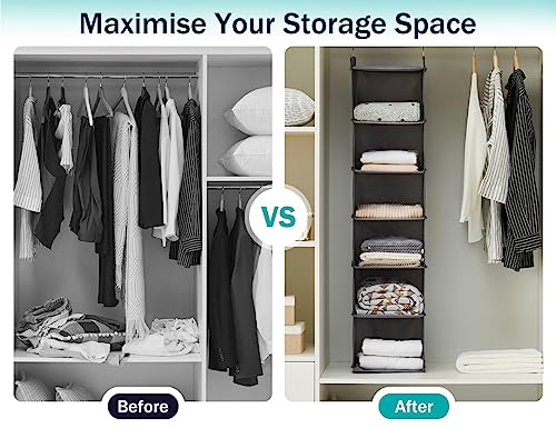YOUDENOVA Hanging Closet Organizer, 6-Shelf Closet Hanging Shelves, Grey - color: Grey, size: 6-Tier