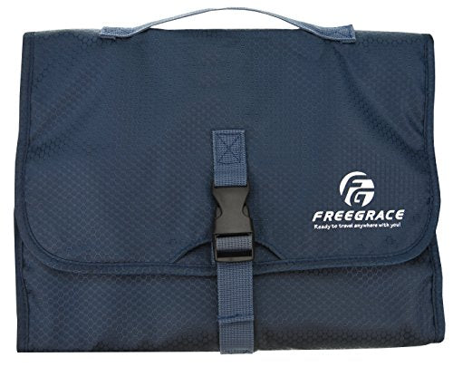 Freegrace Premium Hanging Toiletry Bag for Travel - Cosmetic, Jewelry, Toiletry, Makeup & Accessory Storage Organizer Bag, Large Size for Women & Men - color: Dark Blue