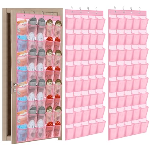 Windyun 2 Pack 40 Over the Door Shoe Organizers Large Mesh Pocket Hanging Shoe Rack for Closet Nonslip Behind Door Storage Holder Back to School Organizer for Dorm Room College Storage(Pink) - color: Pink