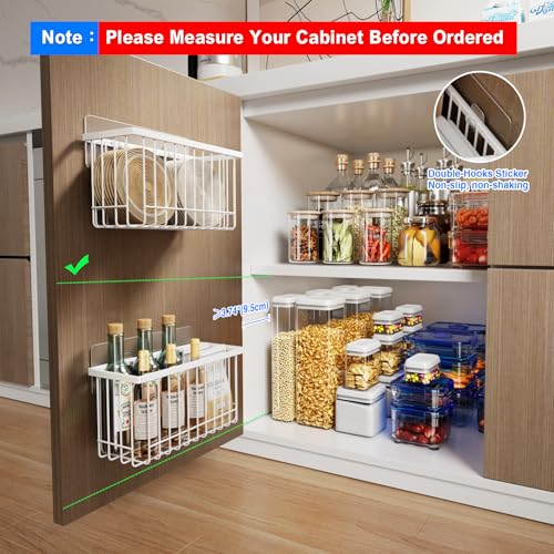 Mustorn 4 Pack Adhesive Cabinet Door Organizer, Lid Organizers Inside Cabinet Food Container/Tumbler Lid Organizer and Storage Cup Lids Holder for Kitchen & Bathroom Wall Mounted(White) - color: White, size: 4 Pack