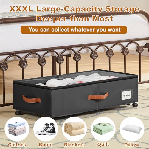 Under Bed Storage Containers with Wheels 9.5 inches Higher Under Bed Storage XXXL Underbed Shoes Blankets Clothes Storage Organizer 2 Pack Under the Bed Storage for College Dorms Bedroom Nursery Rooms - color: Black