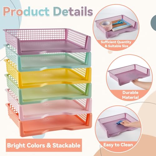 gisgfim 6 Pack Plastic Turn in Paper Trays for Classroom Pastel Storage Bin Basket Organizers for School Teacher Supplies Classroom Office Home Organization Storage Tray Holds 4A Paper File Document - color: Pastel
