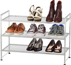 Simple Houseware 3-Tier Stackable Mesh Shoe Rack, Silver - color: Silver, style: Mesh Panel