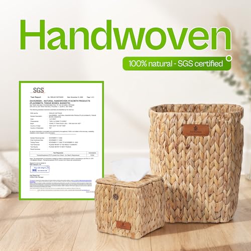 Handwoven Water Hyacinth Decorative Basket, Small Bathroom Trash Can 10L, Open-Top Woven Organizer for Bathroom, Bedroom & Living Room, Natural Fiber, 11 Inch - size: 11 Inch (28 cm), style: Bathroom Trash Can