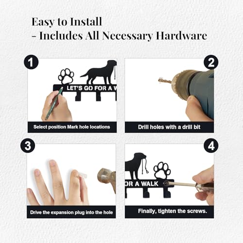 Dog Leash Holder for Wall, Key Holder Mount with 5 Metal Hooks, Pet Leash and Key Organizer, Screw Mounted Rack for Leashes Keys Collars, Entryway Garage Mudroom - style: 5-Hook