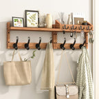 Evermagin 29" Coat Rack Wall Mount with Shelf, 4 in 1 Wall Mounted Coat and Key Hanger with 11 Hooks, Entryway Key Holder with Mail Holder for Living Room, Bedroom - color: Brown, size: 29 inch
