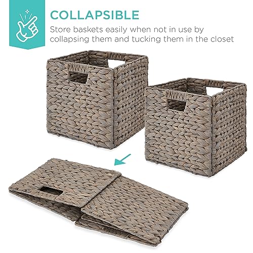 Best Choice Products 13x13in Pack of 5 Cube Storage Baskets, Water Hyacinth Multipurpose Collapsible Organizers, Handwoven Laundry Totes for Laundry, Living Room, Kids Room & Nursery - Gray - color: Gray, size: 13x13in