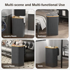 100L Laundry Hamper with Lid, Large Laundry Basket with Bamboo Handles, Clothes Hampers for Laundry with Removable Bag, Dirty Clothes Hampers for Bedroom Aesthetic, Grey - color: Grey