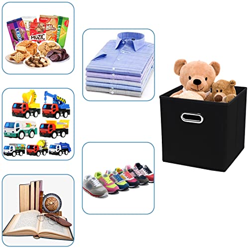 Black Fabric Cubby Storage Bins，13x13x13 Inches ，Cube Organizer Bin Foldable Storage Boxes with Dual Handles Fabric Organizer Box and collapsible Storage basket，Set of 3 ，Black - color: Black, size: 3 Pack