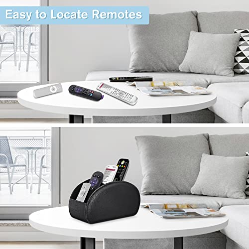 Fintie Remote Control Holder, 5 Compartments Vegan Leather TV Remoter Caddy Desktop Organizer Makeup Brush Holder Storage Fits TV Remotes, Media Controllers, Office Supplies(Black) - color: Black