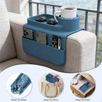 Silicone Couch Cup Holder Tray, 3-Side Sofa Armrest Organizer with Secure Gear-Shaped Locking Holder & Large Tablet Slot, Non-Slip Weighted Armchair Caddy, Couch Accessories (Blue) - color: Blue