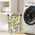 Fresh Lemons and Blue Flowers Laundry Basket with Handles, 19.7"x15.7" Clothes Foldable Laundry Hamper Organizer for Dorm Nursery Bedroom Bathroom Decor, Toy Storage Bin for Kids - style: Lemon68
