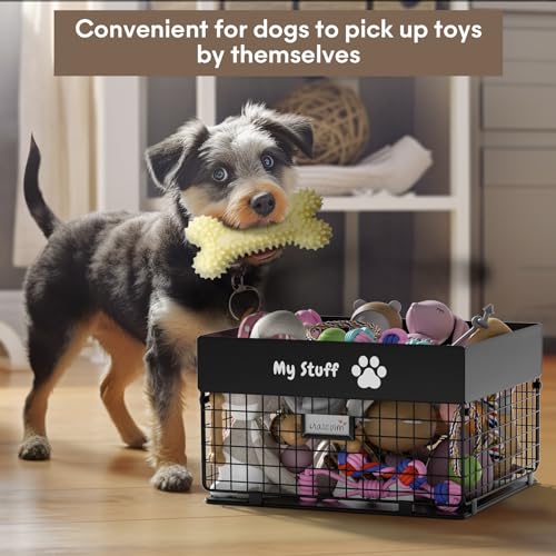 qeerable Dog Toy Basket - Metal Large Dog Toy Box for Small Dog - Dog Toy Storage Bin for Pet - Personalized Large Dog Toy Basket for Puppy and Pet- Dog Toy Organizer Holder Boxes for Living Room - color: Black