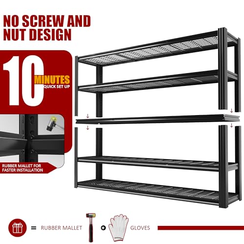 60" W Garage Shelving Heavy Duty Metal Shelving 3030LBS Storage Shelves Adjustable 5 Tier Metal Shelves for Storage Industrial Shelves for Garage, Warehouse, 24." D x 60'' W x 72'' H - color: Black-hidden Hole, size: 60" W x 24" D x 72" H