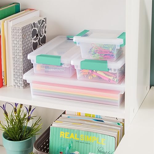 Sterilite Clip Box, Stackable Small Storage Bin with Latching Lid, Plastic Container to Organize Office, Crafts, Clear Base and Lid, Large, 1-Pack - size: Large, style: 1 Pack
