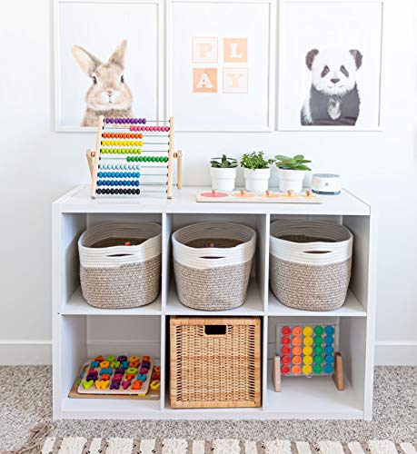 OrganiHaus Rope Baskets for Shelves - Set of 3 Woven Storage Baskets for Organizing, Closet & Toy Storage - Brown/Off-White - 15x9x10 - color: Brown / Off-White