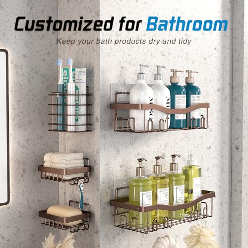 Youvip Adhesive Shower Caddy, No Drilling Bath Organizers 5 Pack, Rustproof Shelves with Soap Holder & Toothbrush Holder, Bathroom Organizers and Storage, Bronze - color: Bronze
