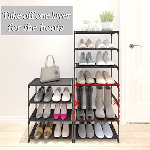 4-Tier Small Shoe Rack .Stackable Shoe Shelf Storage Organizer for Entryway Hallway Closet Bathroom Living Room (Black) - color: Black