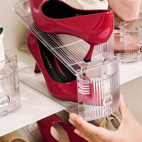 Adjustable Shoe Slots Organizer,10PACK Transparent Shoe Stackers Shoe Rack Holder Shoe Space Savers Double Layer Stack Shoe Racks for Closet Organization(Transparent) - color: Transparent, size: 10 Pack