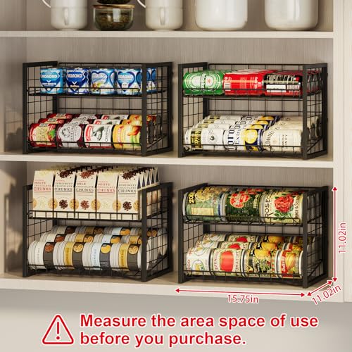 X-cosrack 2 Packs Stackable Can Rack Organizer for Pantry, 2-Tier Sturdy Adjustable Pantry Can Storage Organizer for Canned Food Can Goods, Kitchen Can Dispenser Holder for Soda Drinks Snack, Black - size: 2 Packs 4 Tier