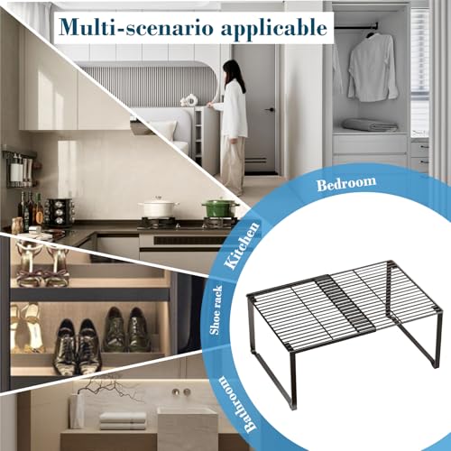 Extendable Metal Wire Shelf Organizer - Adjustable 15-24.4in Length, Stackable Storage Rack for Kitchen/Pantry/Bathroom/Shoe Cabinet/Tool Closet (1, White) - color: White, size: 1 Pack