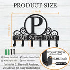 Metal Letter P Key Holder for Wall, Monogram Coat Rack Wall Mount, Key Hooks Perfect for Bathroom, Living Room, Kitchen, Office Ideal Wedding, Anniversary, Housewarming Gift (P) - style: P