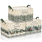 Geelin 3 Pcs Christmas Winter Baskets Wonderland Storage Basket for Gifts Collapsible Waterproof Canvas Xmas Reindeer Storage Bin Organizer with Handles for Book Closet Shelf Nursery Decor - style: Christmas Winter