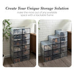 Simplify Set of 12 Stackable Shoe Boxes | Customizable | Fits Size 11 Shoes | Drop Front Design | Closet Storage | Sneakers | Heels | Clear and Black - color: Black