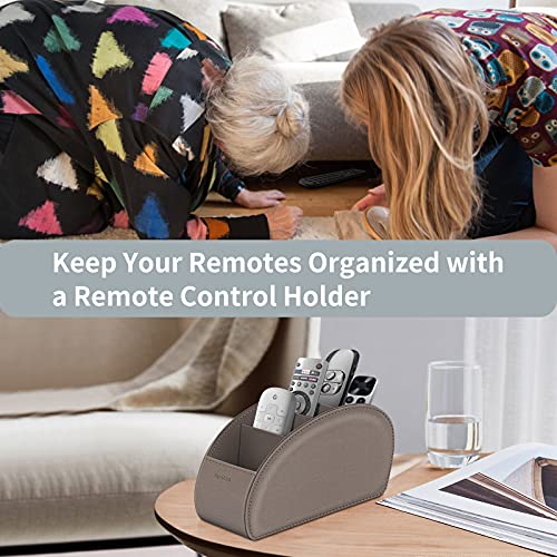 Remote Control Holder with 5 Compartments, KENOBEE Anti-slip Desktop Caddy Storage Organizer for Remote Controllers, Office Supplies, Makeup Brush, Media Accessories, Denim Coffee - color: Denim Coffee, size: Small