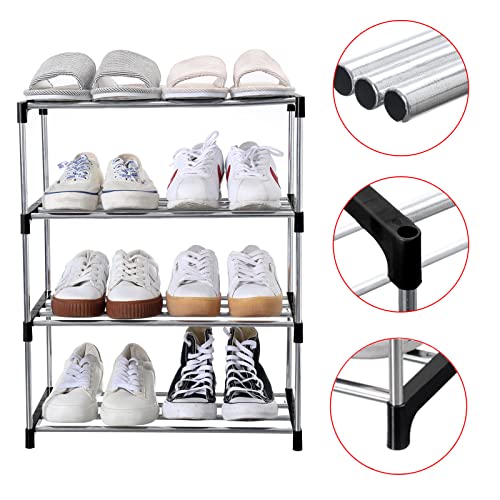 Jucaifu Stackable Small Shoe Rack, Entryway, Hallway and Closet Space Saving Storage and Organization (4-Tier, Black) - color: Black, size: 4-Tier