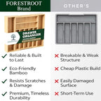 Bamboo Drawer Organizer – Expandable 9 Slot Silverware & Utensil Tray for Kitchen, Office & Kitchen –Fits 13”–19.6” Drawers, Natural Bamboo Wood, Deep Compartments - Durable & Eco-Friendly - size: 9 Slot