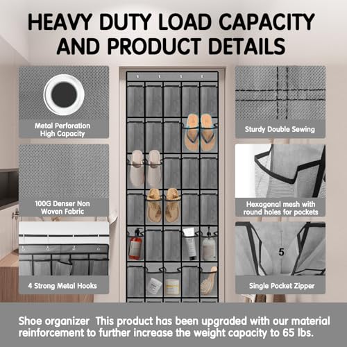Kotkn 35 Compartment Over The Door Storage - Breathable Mesh Hanging Organizer with Large Pockets, Space Saving Design for Men & Women's Footwear, Closet, Bedroom (Gray) - color: 35-Gray