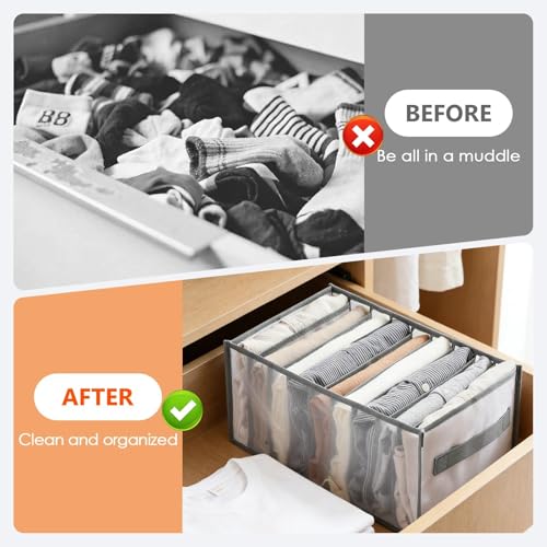 9 Grid Drawer Organizer Clothes Storage Box with Handle Large Capacity Fabric Dresser Organizer for Jeans Shirts Closet Use - color: 9 Grid Grey
