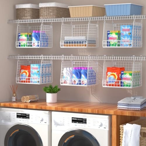 PUPPYCUTE 3 Pack Laundry Room Organization and Storage, Hanging Wire Basket for Laundry Closet Wire Shelves, Laundry Closet Organizers and Storage Basket, Heightened Version - size: For wire shelving-3 pcs extended
