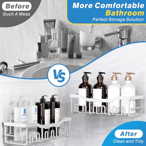 EUDELE 5-Pack Rustproof Stainless Steel Shower Caddy Set– No Drill Adhesive Bathroom Organizer, Space-Saving Shower Shelves for Apartment Essentials, Bathroom/Kitchen Storage Home Decor-L Size - color: White-5pcs