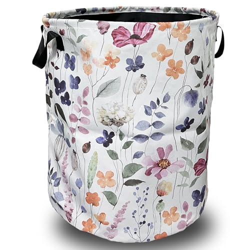Watercolor Floral Laundry Basket Foldable With Handles Tote Bag Oxford Cloth Cute Flowers Laundry Hamper Clothes Storage Bucket Toy Organizer 18.9" x 16.5" For Bathroom/Laundry/Bedroom - color: Watercolor Floral Bright Flowers