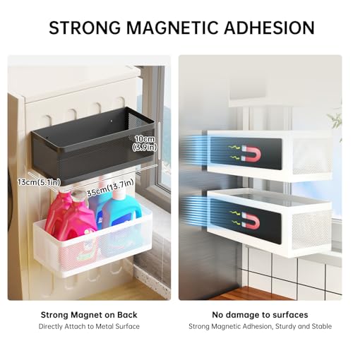 Magnetic Shelf for Washing Machine Laundry Room Magnetic Organizer Laundry Shelves Organizer Washing Machine Shelf Hanging Basket Storage Magnet Fridge Shelves (Black, L13.78in*W5.12in*H3.94in) - color: Black, size: L13.78in*W5.12in*H3.94in