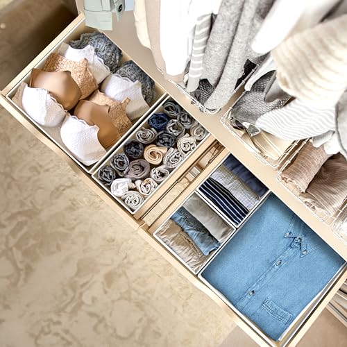 Simple Houseware Underwear Drawer Organizer for Lingerie/Undergarment/Bra/Panty/Sock/Onesie, Set of 6, Beige - color: Beige, size: Set of 6 - 2L / 2M / 2S