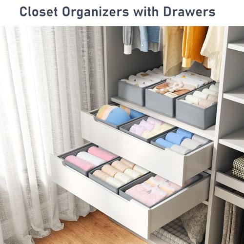 DIMJ Drawer Organizer Clothes - Underwear Organizer Small Sock Organizer Closet Organizers and Storage Box Dresser Drawer Dividers for Baby Clothes,Bra,Socks, Belt, Tie, Set of 12, Grey - color: Grey, size: Set of 12