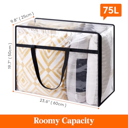 Lifewit 3 Pack Clear Clothes Storage Bags, 75L Plastic Blanket Storage Bag, Vinyl Foldable Moving Bags with Zipper, Closet Organizers and Storage Containers for Bedding, Duvet, Comforter - size: 75L
