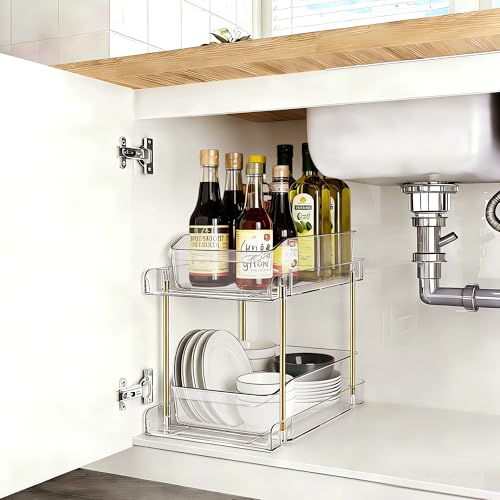 LAREKUN2pack 2-Tier Organizer & Storage Unit Stackable Bathroom Cabinet Organizer Pull-Out Kitchen Pantry Organizer & Storage System Suitable for Countertops, Pantries, Kitchens, Bathrooms - style: 2pack