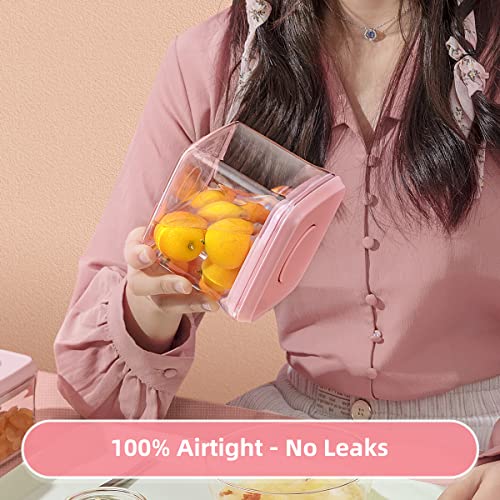 Ankou Airtight Food Storage Container - 7 Pcs One Button Handy Container Stackable Food Containers for Snacks Candy Salt Herbs Spices Coffee Bean Formula Popcorn BPA-Free Tight Seal - color: 7 Pcs Set Pink