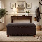 HomePop Espresso Faux Leather Storage Cocktail Bench with Nailhead Trim - color: Espresso Brown