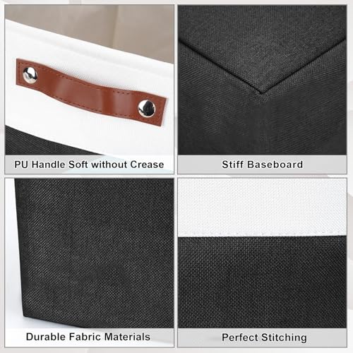 Bagnizer 13x13 Cube Storage Bins, Collapsible Fabric Storage Box, 4 Pack Closet Baskets with Handles for Organizing, Shelf, Toys, Clothes, Home, Office, Nursery (Black&White) - color: Black / Off-White, size: Cube - 13"x13"x13"